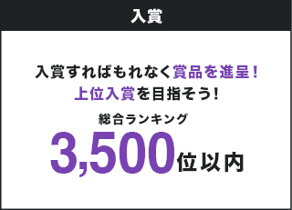 入賞 入賞すればもれなく賞品を進呈!上位入賞を目指そう!総合ランキング3,500位以内